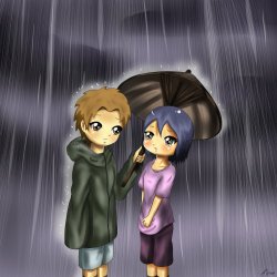 Яхико и Конан под зонтом